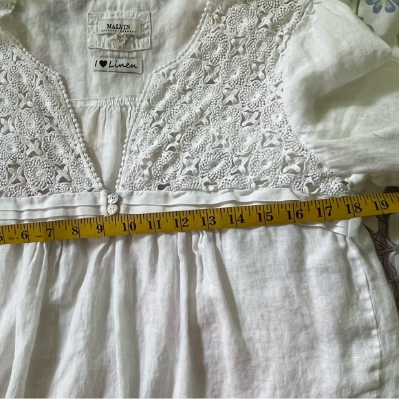 Malvin women’s 100% linen white 3/4 sleeve festival bohemian hippie blouse Small - Picture 10 of 11